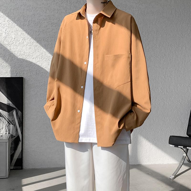 Мужская рубашка ретро однотонная на осень 2025 года, мужская повседневная рубашка в японском стиле харадзюку, мужская рубашка на пуговицах с отложным воротником, винтажные топы