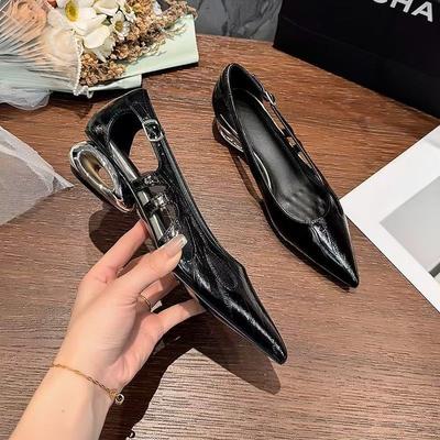 Туфли-лодочки с вырезами на низком каблуке, женские остроносые туфли с мелким вырезом, на ремешке, нескользящие, износостойкие, на блочном каблуке