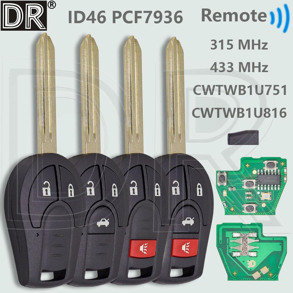 DR CWTWB1U751 TWB1U761 ID46Chip 315/433MHz Car Remote Key H0561-C993A For Nissan X-Trail Versa Micra Rogue Qashqai Sunny Tiida
