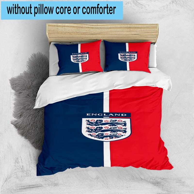 3pcs England Football Crest Printed Bedding Set Duvet Cover Closure Includes 1 Duvet Cover & 2 Pillowcases Bedding Sets Home Decor Gifts