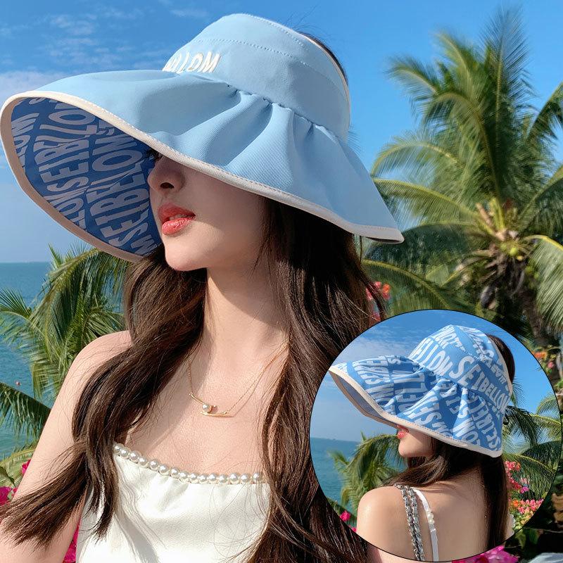 Корейская версия двухсторонней шляпы от солнца для женщин, летняя защита от солнца на открытом воздухе, пляжная шляпа с открытым верхом, складная шляпа для рыбалки