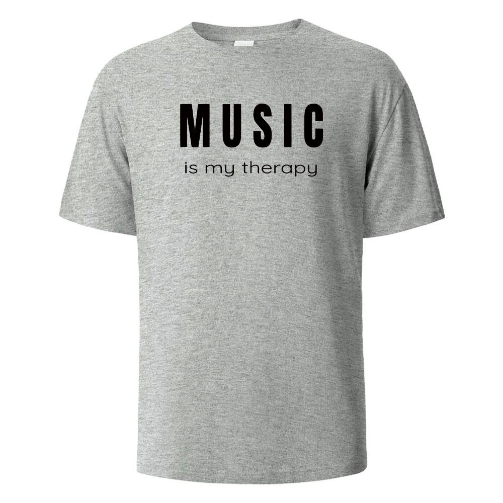 Футболка с принтом Music Is My Theropy из хлопка, повседневная, с короткими рукавами, летние футболки для мужчин и женщин, 100% хлопок, с круглым вырезом, свободного покроя, уличная футболка