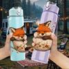 1PC Fox Teacup Autumn Print 750ml Color Plastic Sports Water Bottle Leakproof Flip Straw Lid Suitable for Sports Office Home Use