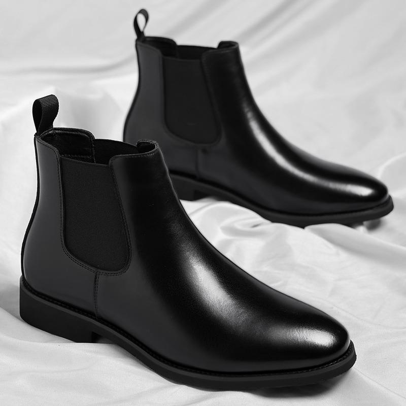 Men Chelsea Boots British Style Business Leather Boot Fashion Casual High Top Boots Men's Winter Plush Warm Business Dress Boots