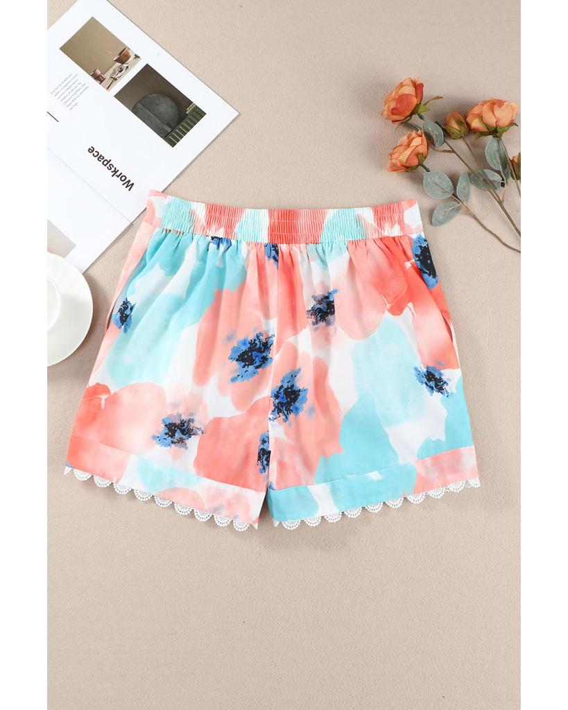 Azura Exchange Water Marbling Print Lace Trim Shorts