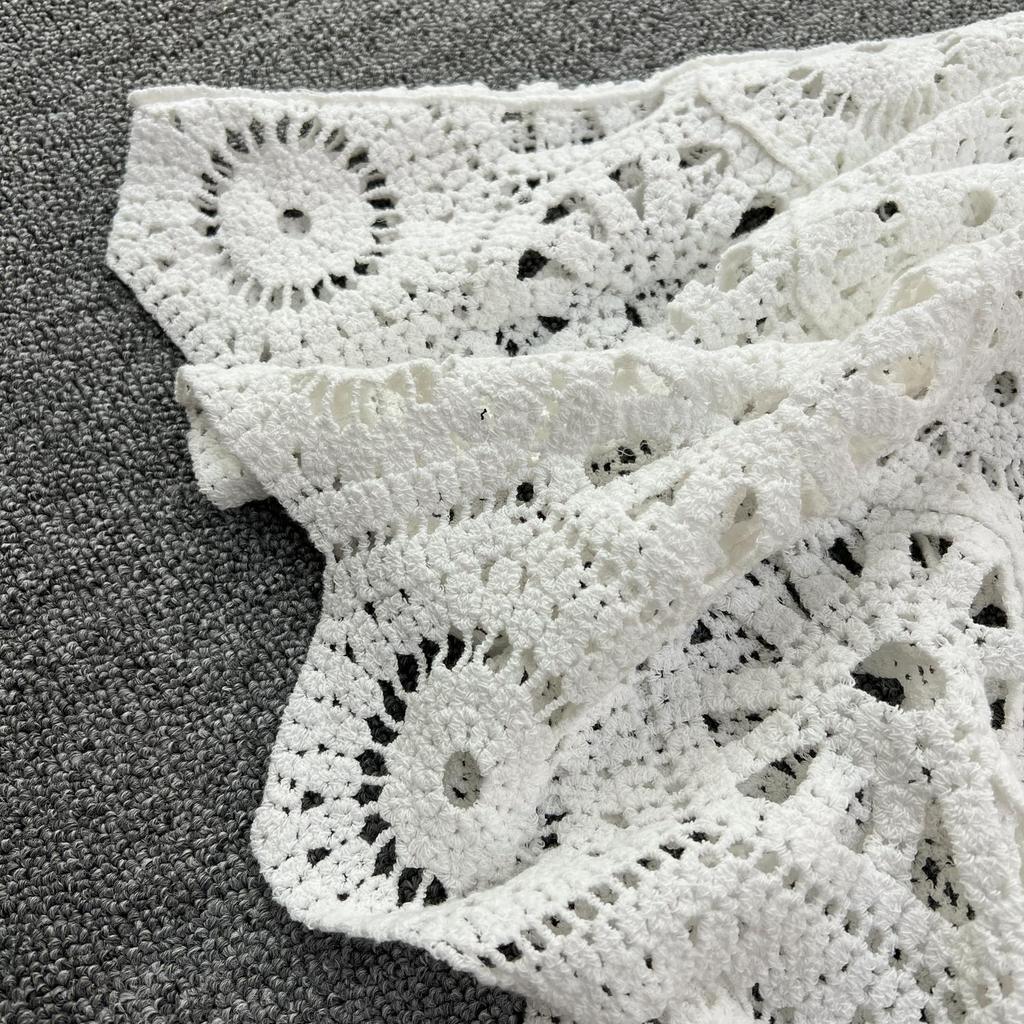 DIMANAF Новинка 2025 Юбка Костюм Женский Трикотажный Пляжный Короткий Рукав Кружева Ажурный Сексуальный О-Образный Вырез Ажурный Летний Стиль Топы Футболки Свободные Базовые