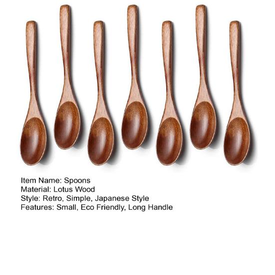 7Pcs Small Wooden Spoons Set Eco Friendly Long Handle Mini Table Spoon for Cooking Serving DIY Projects