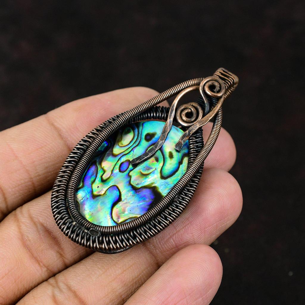 Подвеска из ракушки абалона, обернутая медной проволокой, дизайнерская бижутерия с драгоценными камнями, подвеска ручной работы, подарок для матери, украшения из ракушки абалона для подарка