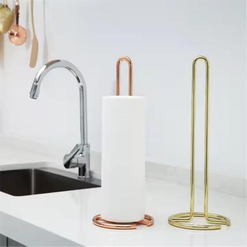 Metal Paper Towel Holder Stand Modern Minimalist Countertop Dispenser for Kitchen Dining Table Elegant Gold Rose Gold Finish