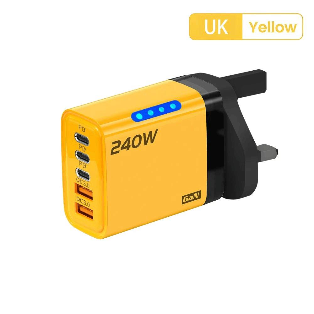 240W 5 in 1 GaN USB C Charger Fast Charge Phone Charger Adapter 10A Type C Cable For Samsung EU/US/UK Plug Charger