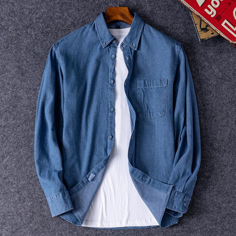 Mens Casual Long Sleeve Denim Shirt Work Shirts