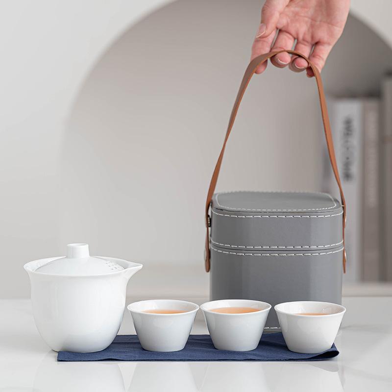 Simple travel tea set Kuaike cup portable one pot three cups outdoor kung fu teapot teacup souvenir