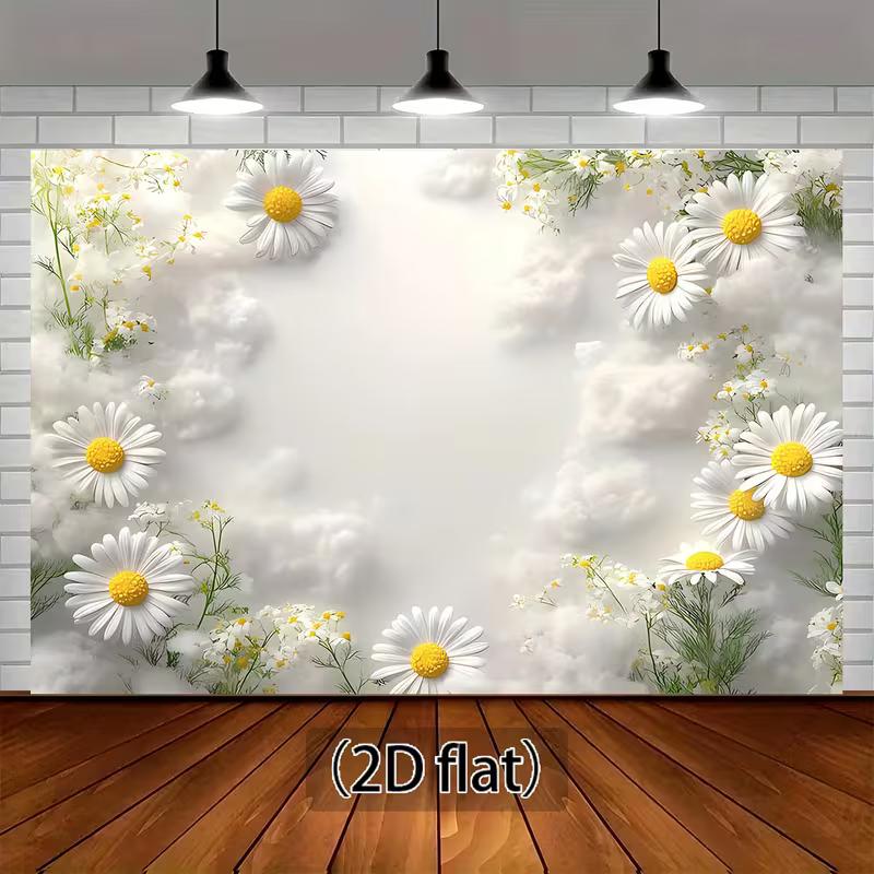 2D Dreamy Clouds and Daisies Background Cloth Photo Booth Prop