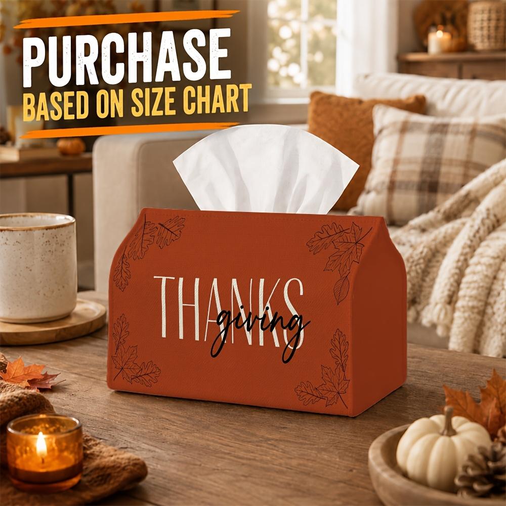 1pc Minimalist Autumn Festive Tissue Box with Thanksgiving Typography Leaf Napkin Storage Organizer for Kitchen, Car, Elegant Decorative Box, Purpose
