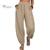 Женские повседневные брюки, эластичные, с высокой талией, однотонные шаровары с карманами, свободный крой, дышащие, длинные брюки, повседневная одежда