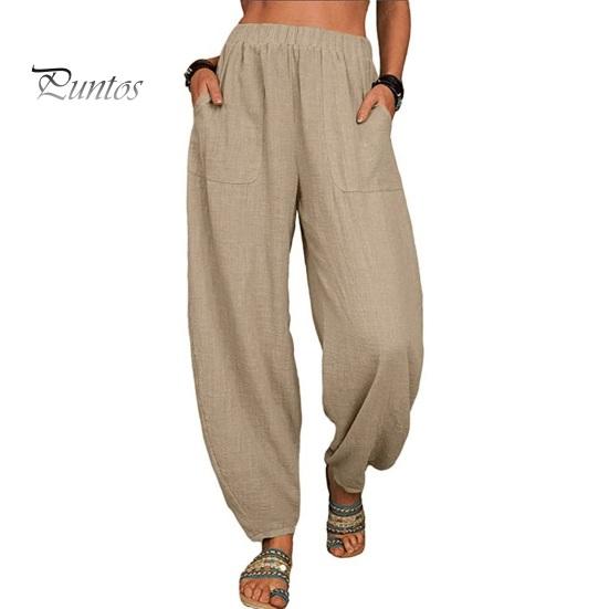 Женские повседневные брюки, эластичные, с высокой талией, однотонные шаровары с карманами, свободный крой, дышащие, длинные брюки, повседневная одежда
