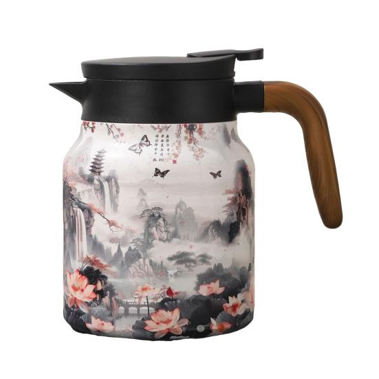Винтажный цветочный изолированный чайник 1000 мл Мини-кофейник Офисный термос для чая Встроенный заварочный чайник для воды Кувшин для напитков Термос для кофе