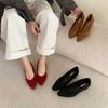 2025 Spring New Versatile Solid Color Suede Pointed Head Thin Heel Medium Heel Single Shoes Low Heel Light Mouth Ladyshoes Women's Shoes