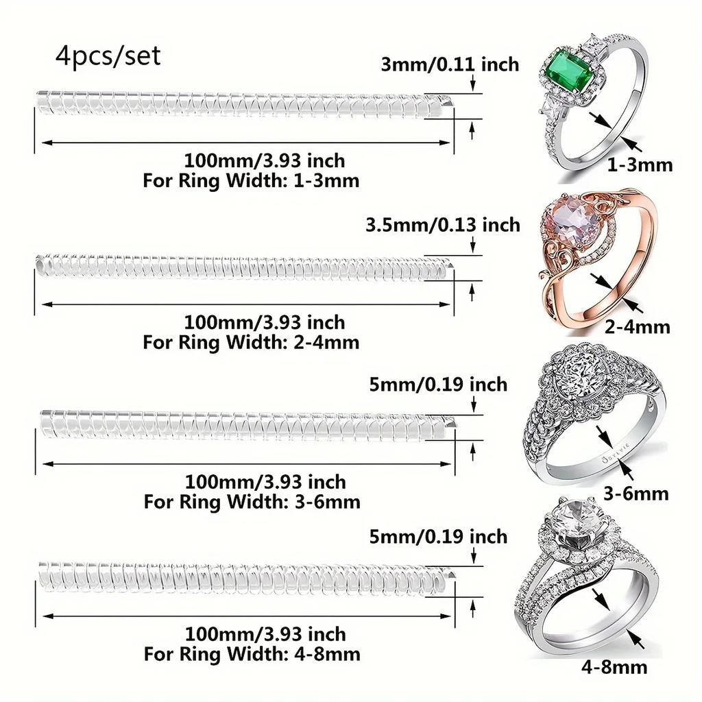 4 шт.-Невидимый регулятор размера кольца для свободных колец Регулятор защиты кольца, Спиральная прокладка для кольца Застежка для ювелирных изделий Подходит