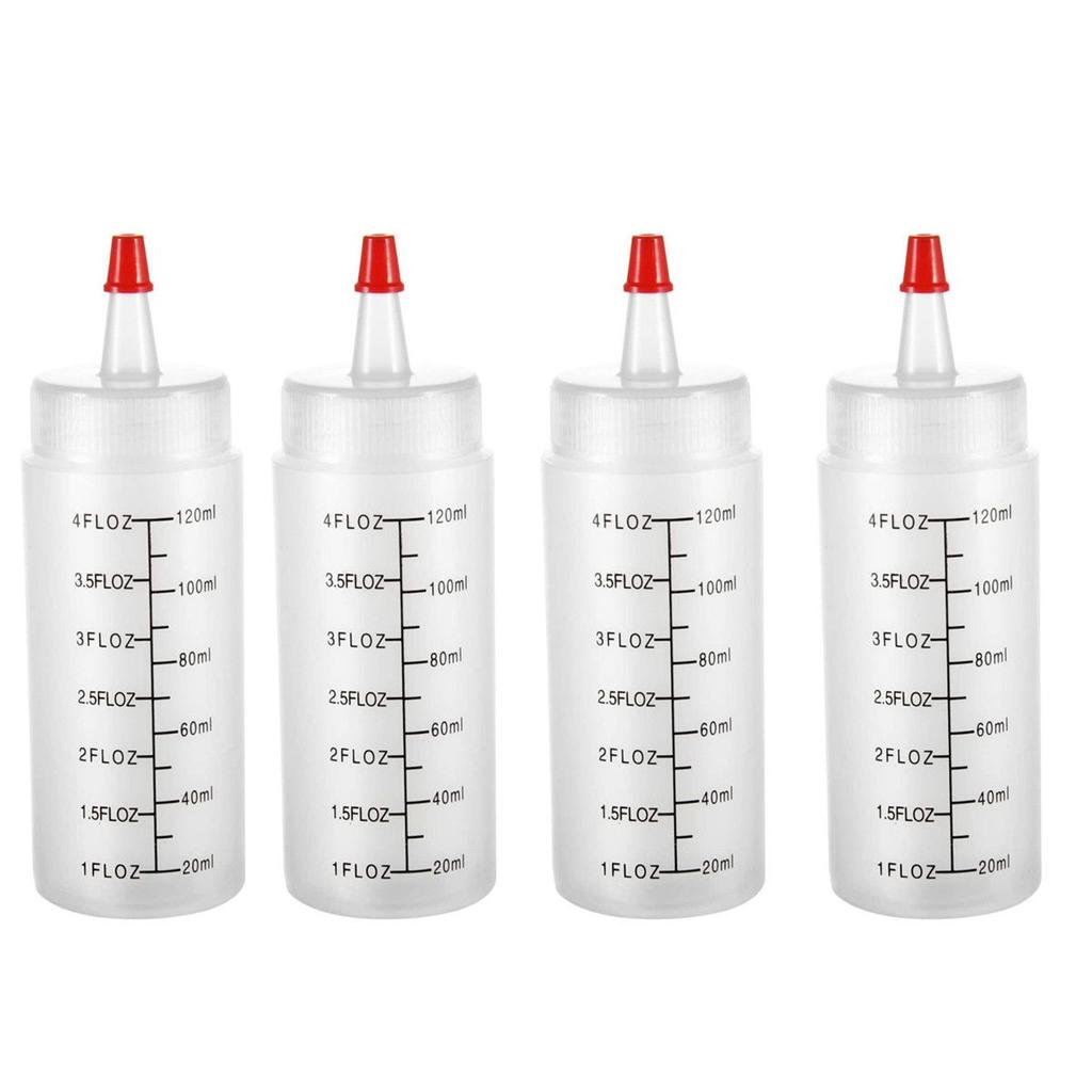 4Pcs Scale Juice Liquid Squeeze Dispensing Bottles Capacity Top Cap Plastic Squeeze Squirt Bottle