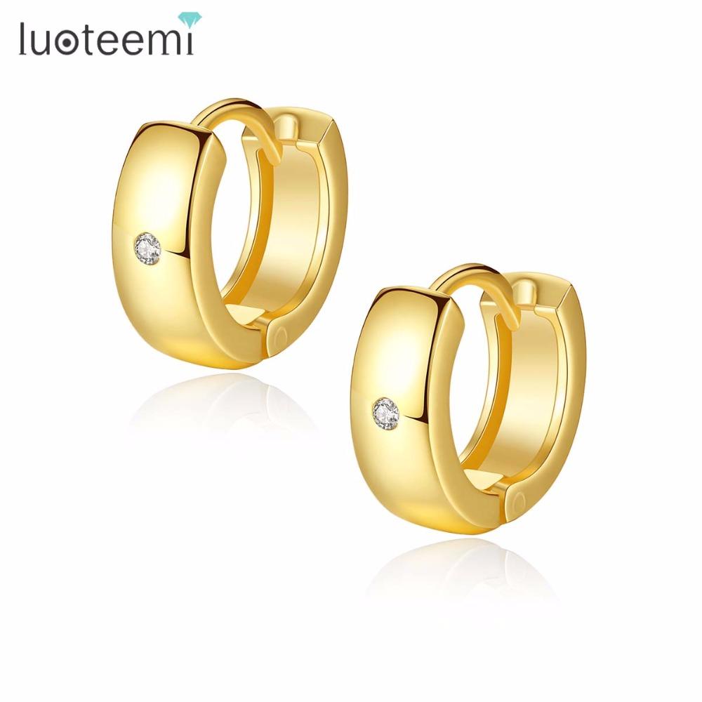LUOTEEMI Small Hoop Earrings Piercing Huggie Earrings for Women or Men Brincos Jewelry White Cubic Zirconia Earrings