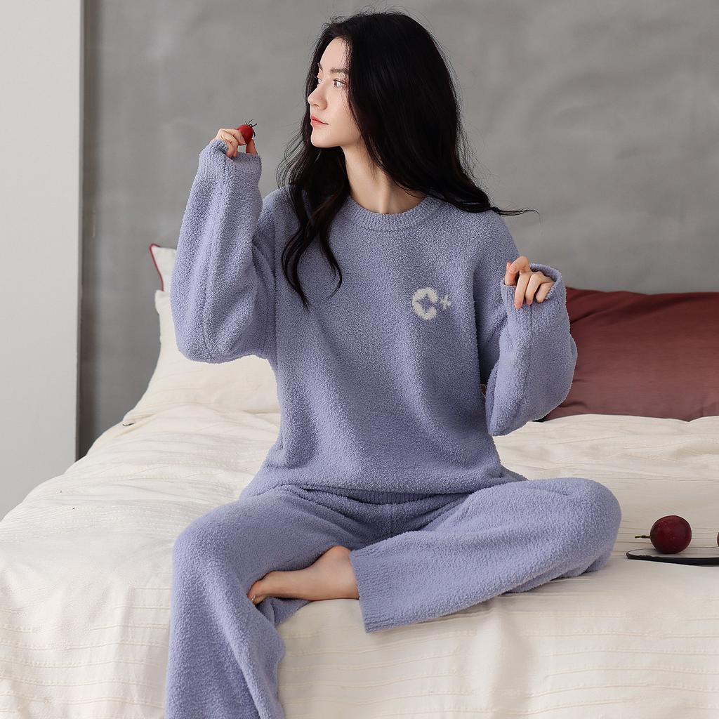 Half fleece pajamas women's winter thickened fleece autumn and winter coral fleece large size casual can be worn outside winter loungewear