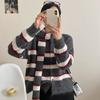 2025 Sweaters Cardigan Buttons Autumn Women Knitting Loose Striped With Scarf