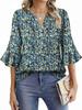 Шифоновая блузка Lotus Leaf 2025 с V-образным вырезом - Однотонная, с рукавами три четверти, Повседневная, свободного кроя