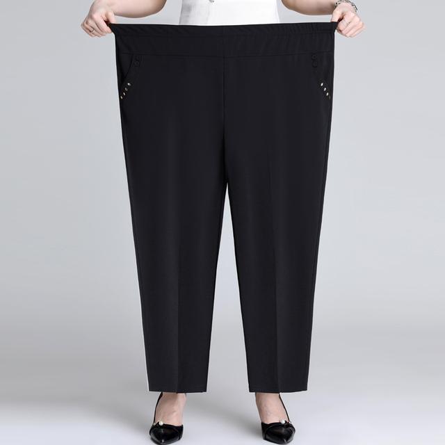 Women Summer Pants Solid Elastic High Waist Casual Pants Middle-aged Mother Pants Loose Straight Pants