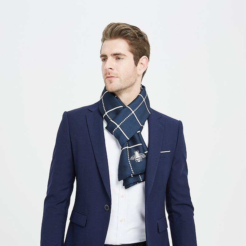 Autumn and Winter New Silk Trend Double-sided Scarf Long Business Silk Scarf Men's Plaid Printing Gift