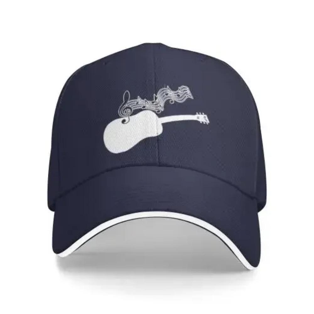 Мужская женская регулируемая бейсболка с рисунком акустической гитары и музыкальных нот из джинсовой ткани Snapback Classic Hat