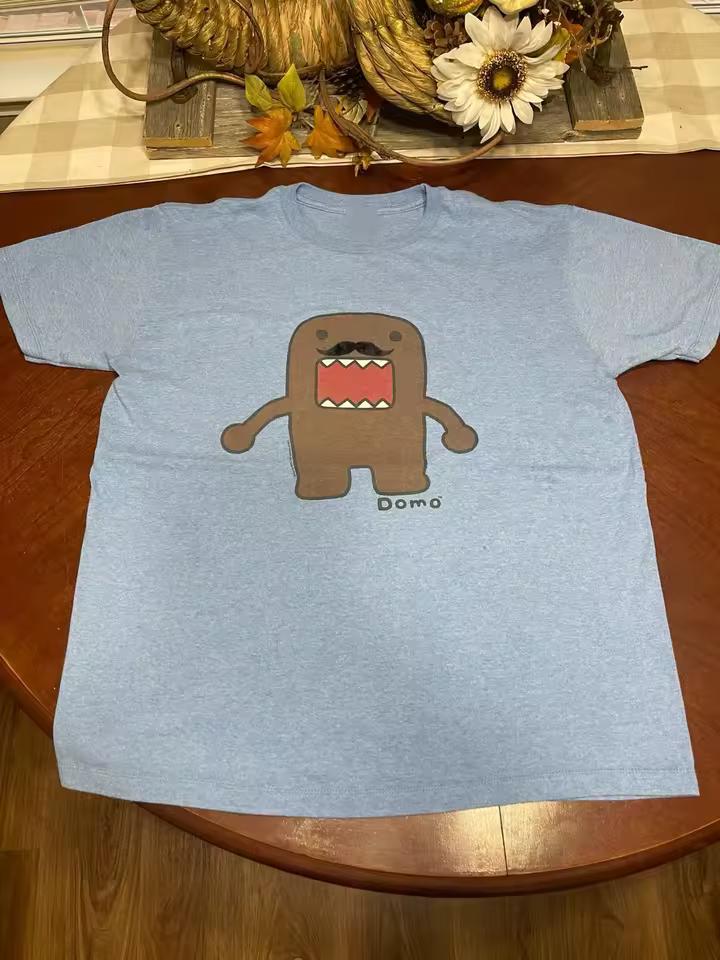 Винтажная футболка Domo Kun с усами Y2k Рок-принт Короткий рукав Смешной рисунок Футболки Повседневные Свободные Топы Хлопок Уличная одежда Унисекс