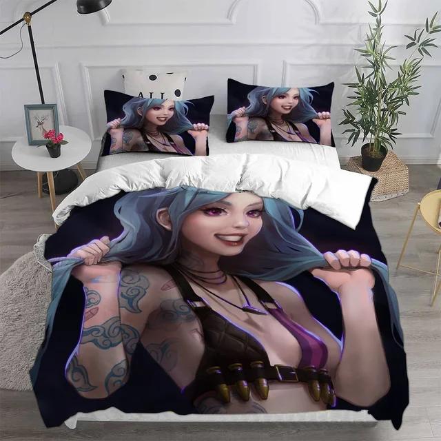 Комплект постельного белья Jinx Arcane с 3D-печатью, наволочка, пододеяльник, двуспальная кровать, двуспальная кровать, двуспальная кровать, двуспальная кровать, постельное белье для взрослых и детей, пододеяльник