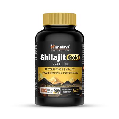 Капсулы Shilajit Gold 100% Чистый Гималайский Шиладжит + 24K Золото, 20 штук, Повышают Бодрость и Выносливость