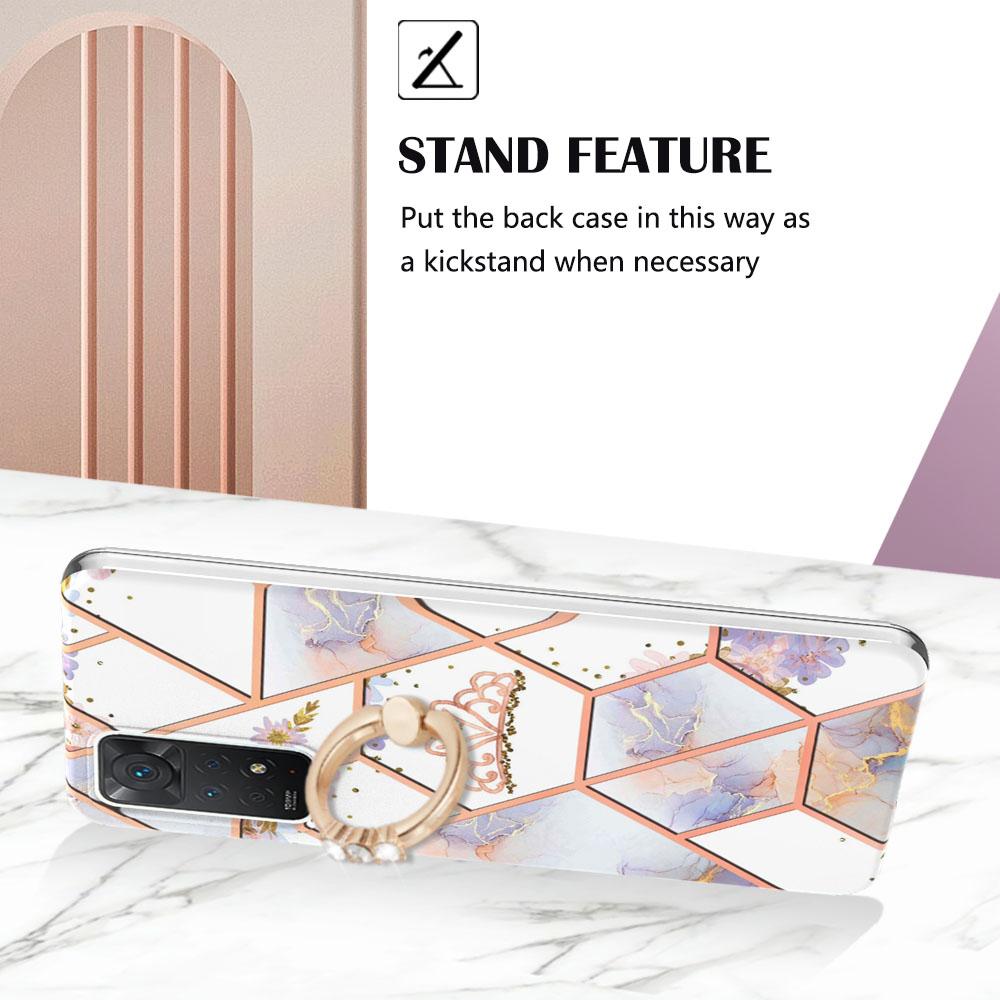 Ультратонкий чехол для телефона Ring Bracket Golden Border Grid Marble Flower IMD для Xiaomi Redmi Note 11S, Note 12 Pro 4G, Xiaomi 11T, Redmi 10, Poco X3 NFC...