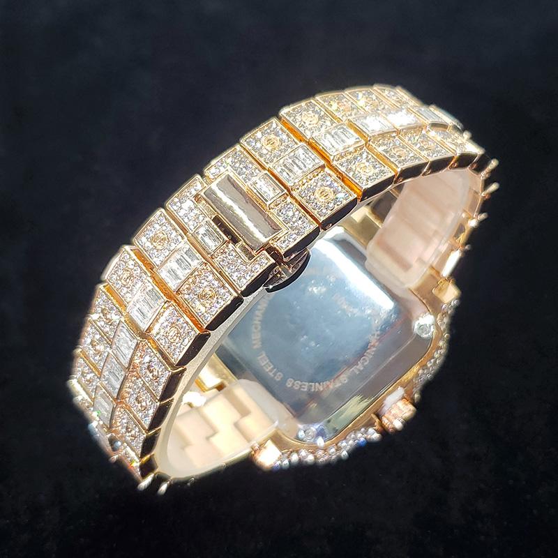 New Luxury Diamond Watch Men Fashion Bling Iced Out Square Quartz Watches Rap Hip Hop Rose Gold Relogio Masculino for Party