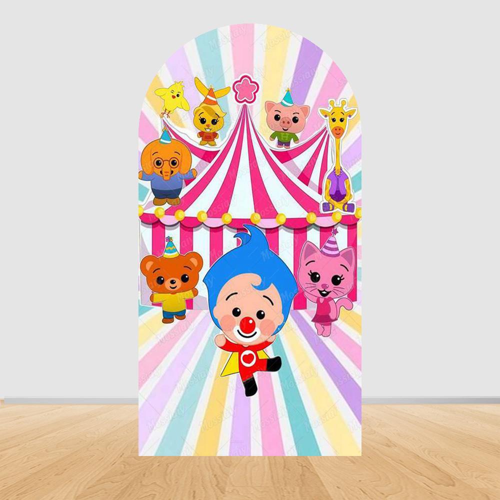 Cartoon Plims Rainbow Circus Arch Background Cover Elastic Fabric Children's Birthday Party Baby Shower Decoration Supplies Prop