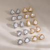 Stainless Steel Waterproof Stud Earrings for Women Minimalist Geometric Zircon Decor Fashion Jewelry for Casual Outings
