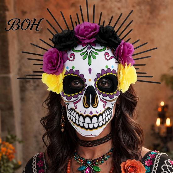 Sugar Skull Mask Mardi Gras Mask, Venetian Party Floral Masquerade Masks for Halloween Cosplay Mexican Lightweight EVA