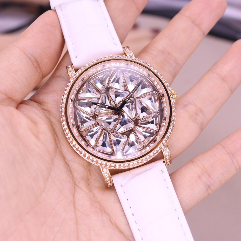 Spin Crystal Luxury Melissa Davena Lady Women's Watch Elegant Rhinestone Fashion Hours Dress Bracelet Girl's Party Gift Box