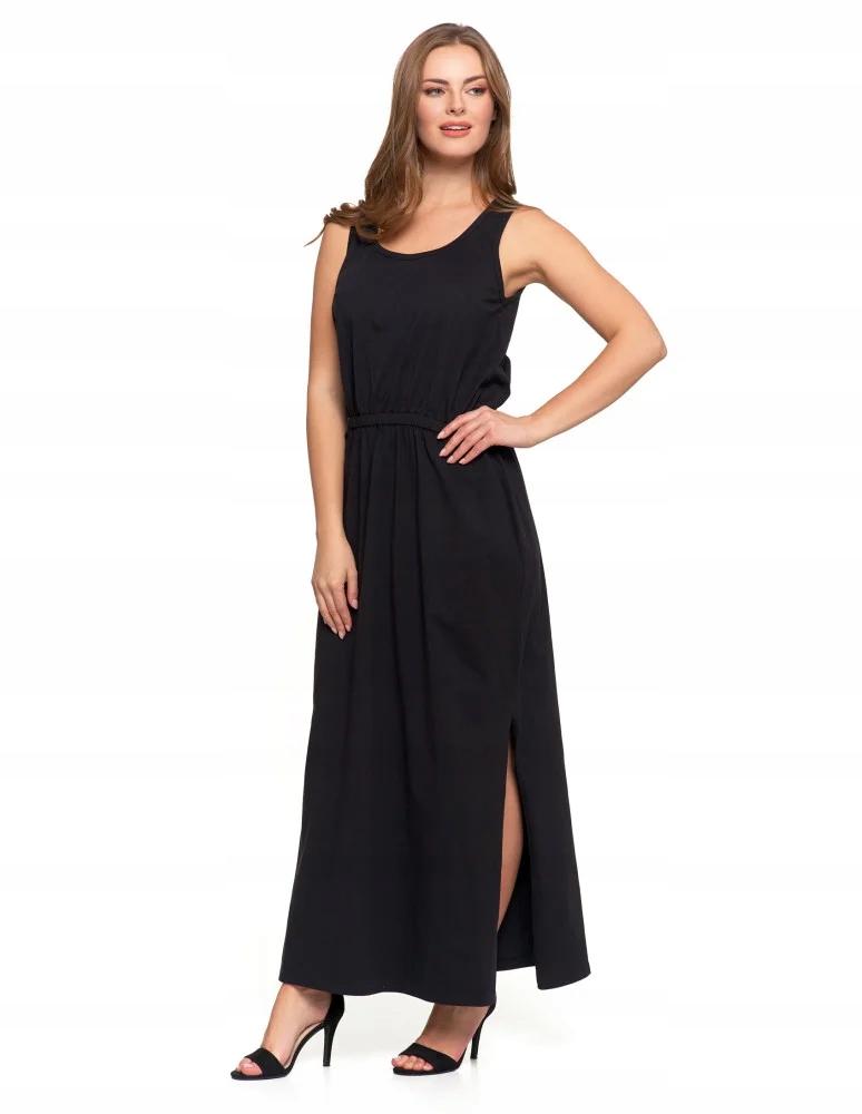 Women's Maxi Cotton Dress Comfortable with Side Slit Loose MORAJ L BLACK