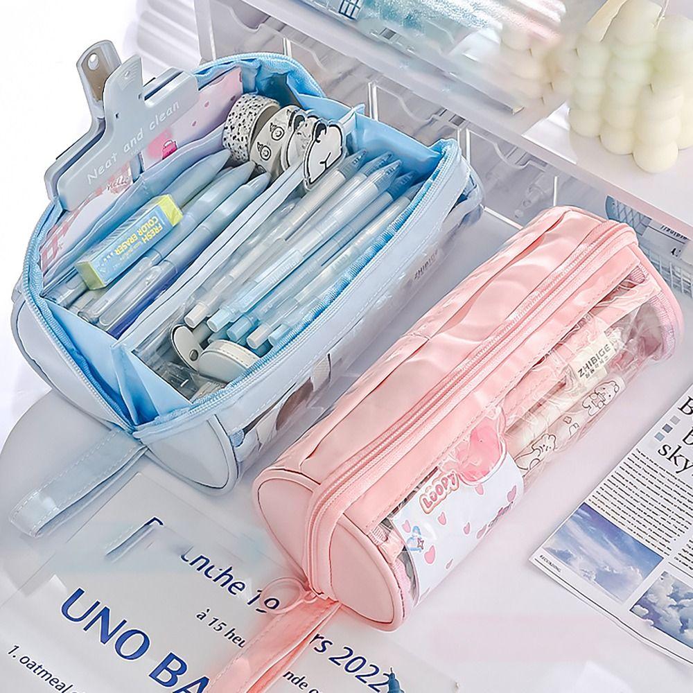 8 LAYERS Pen Bag Transparent Window Stationery Organizer Portable Pencil Case Student Gift
