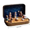 PVC Christmas Nativity Set Mini Size Tin Box Packaging Nativity Figurine Set Horse Trough Design Miniature Scene Figurine