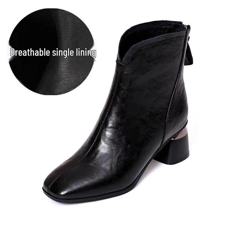2025 British-Style Women's Chunky Heel Soft Leather Ankle Boots - Comfortable, Warm, Square Toe for Autumn/Winter