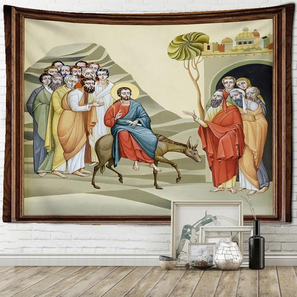 Иисус Ангел Дети Гобелен Настенный Религия Винтаж Искусство Мистический Хиппи Tapez Домашний Декор Фон Ткань