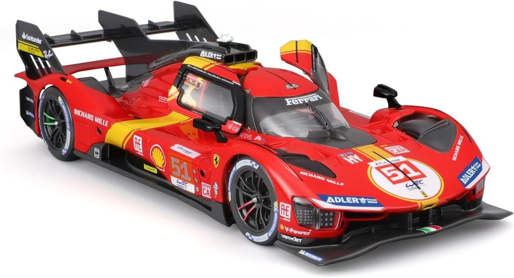 Bburago Scale Model Ferrari 499P 2023 Model Compatible with Antonio Fuoco Race Car Model - 1/18 #51 (Winner)