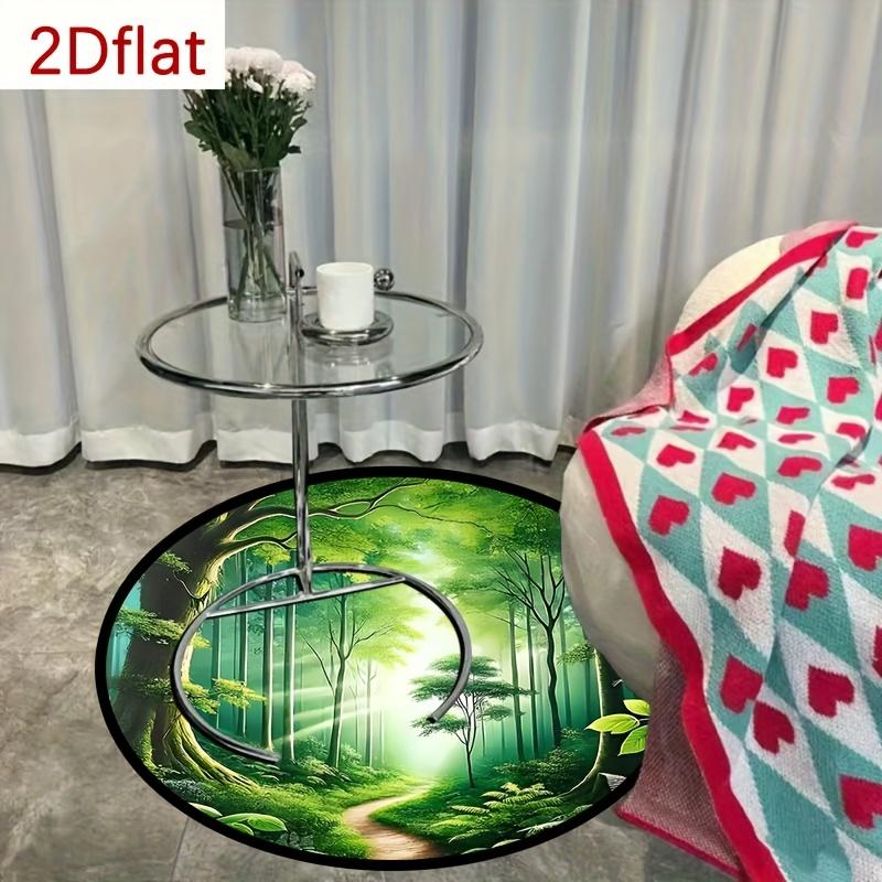 Forest Scenery Pattern Round Rug Flannel Soft Floor Mat for Nature Lovers Bedroom Living Room Area Carpet Non Slip Durable Easy