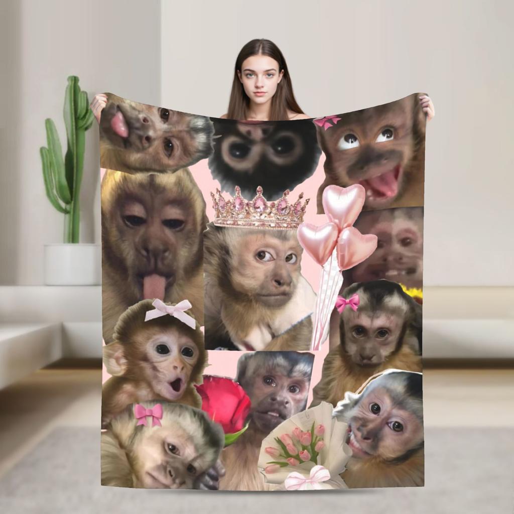 Funny Monkey Cartoon Gift Blanket For Men Women Super Soft Warm Throw Blankets for Sofa 50x60 Inches Multi-size