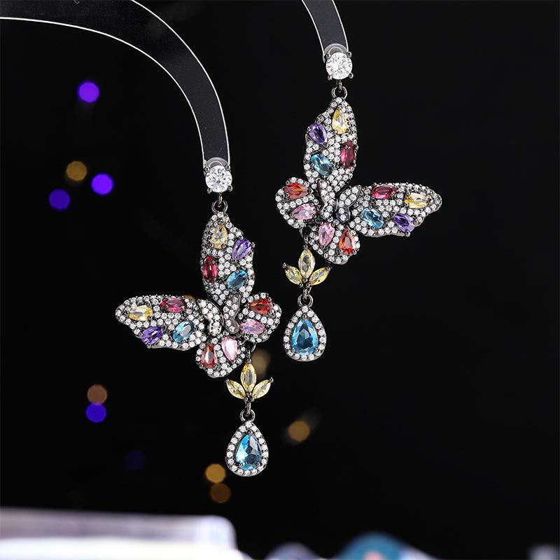Женские серьги-бабочки в элегантном дизайне «легкая роскошь», инкрустированные цирконами, длинные, модные и универсальные, нишевый дизайн