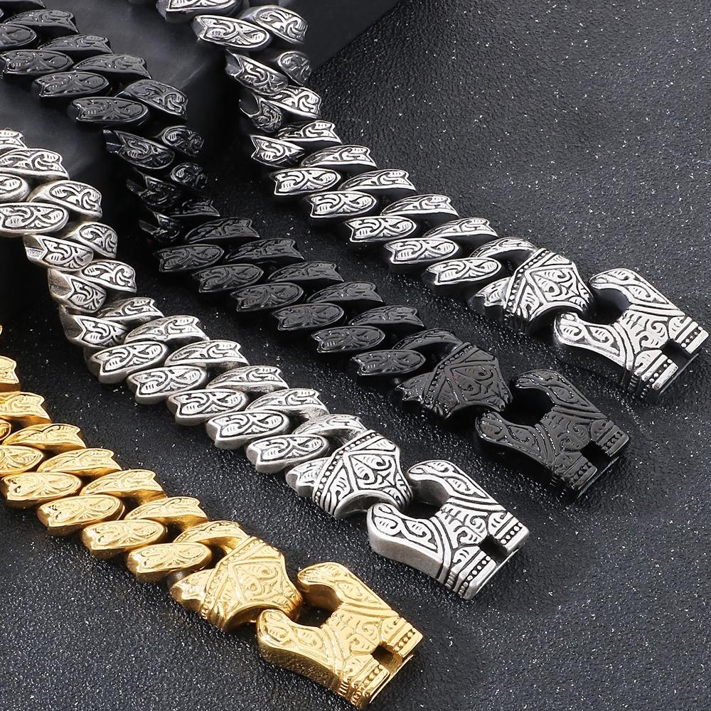 Крутой тяжелый браслет из цельной нержавеющей стали для мужчин, массивный, ширина 20 мм, тотемный стиль, цепочка, велосипедные браслеты, мужские, 4 цвета в наличии